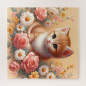 Schöne Katze mit Blume Puzzle (Horizontal)