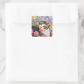 Schöne Katze mit Blume Quadratischer Aufkleber (Tasche)