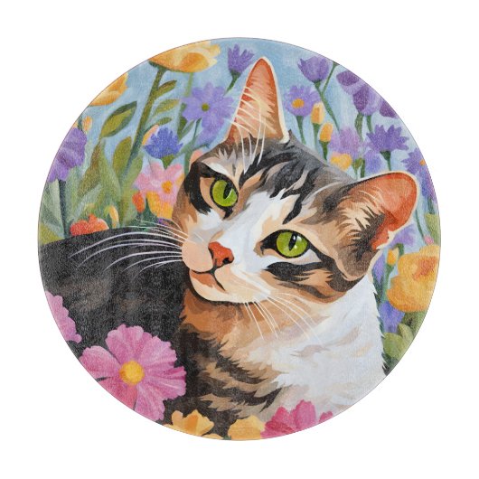 Schöne Katze mit Blume Schneidebrett (Vorderseite)