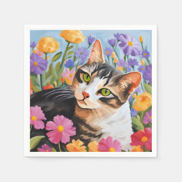 Schöne Katze mit Blume Serviette