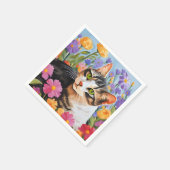 Schöne Katze mit Blume Serviette (Ecke)