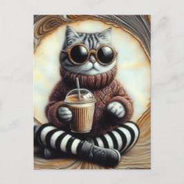Schöne Katze mit Kaffee trinken Postkarte