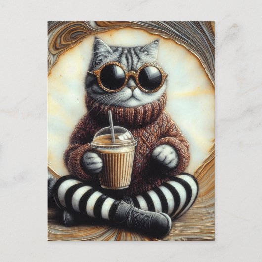 Schöne Katze mit Kaffee trinken Postkarte (Vorderseite)