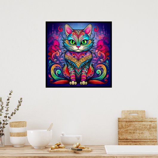 Schöne Katze mit Mandala Design Poster (Küche)
