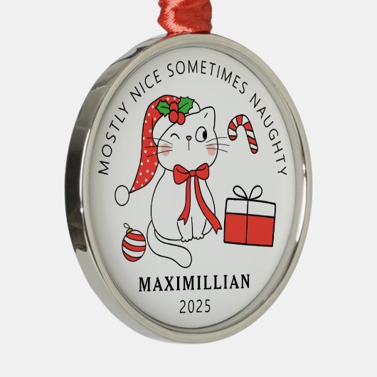 Schöne Katze mit Weihnachtsmannmütze Weihnachten Ornament Aus Metall (Rechts)