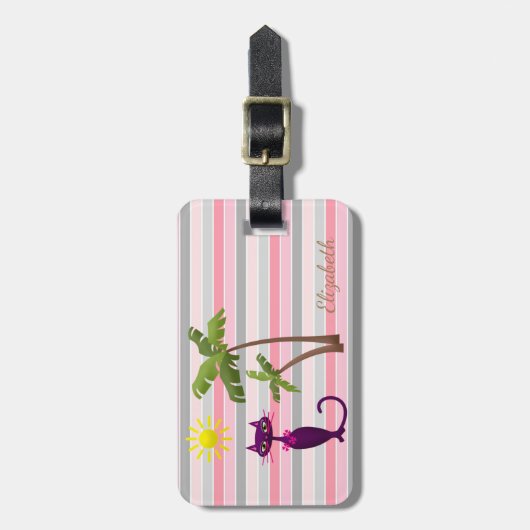 Schöne Katze, Sonne, Palmen am Streifen Gepäckanhänger (Vorderseite vertikal)