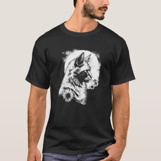 schöne Katze und Sonnenblume mit Mondsilhouette   T-Shirt