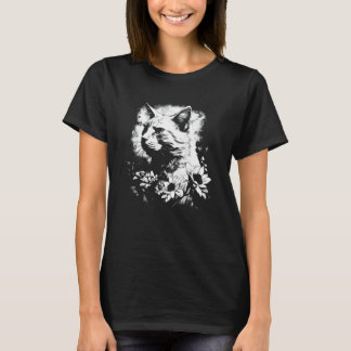 schöne Katze und Sonnenblume Silhouette Portrait w T-Shirt