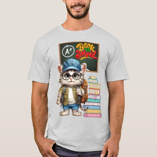 Schöne Katze zurück zum Schuldesign T-Shirt (Vorderseite)