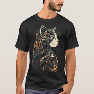 Schöne Katzen-Blumenmuster Blau und Beige Tan Bl T-Shirt