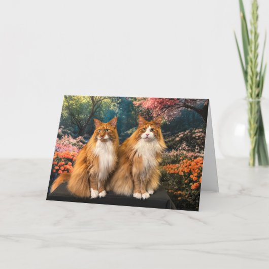 Schöne Katzen im farbenfrohen Frühlingsgarten Karte (Vorderseite)