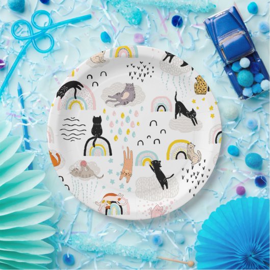 Schöne Katzen mit nahtlosen Pattern-Regenbogen Pappteller (Party)