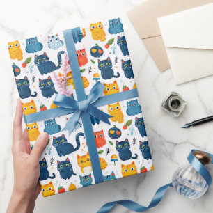Schöne Kawaii Katzen, spielen mit weißem Spielzeug Geschenkpapier