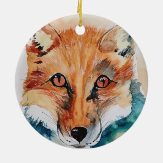 Schöne Keramik Watercolor Fox Ornament (Hinten)
