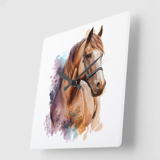 SCHÖNE KESTNUTZWASSERFARBENHORSE QUADRATISCHE WANDUHR (Winkel)