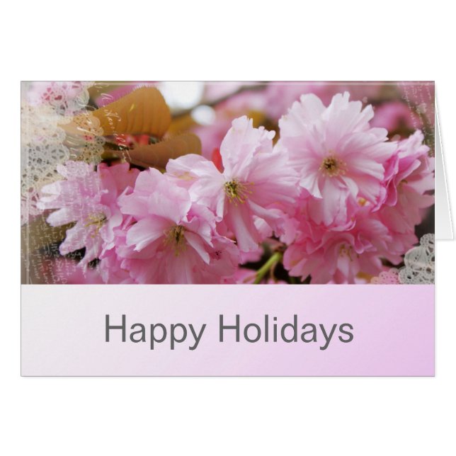 Schöne Kirschblüten-Grußkarte zum frohen Urlaub (Vorderseite (Horizontal))