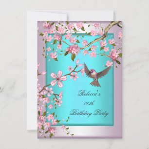 Schöne Kirschblüten-Teal-Blue-Pink-Party 2 Einladung