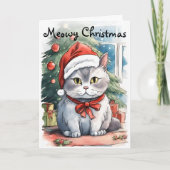 Schöne kitschige Wasserfarben Meowy Cristmas Karte (Vorderseite)