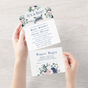 Schöne Kitten Blume Blau Es ist eine Baby-Dusche All In One Einladung