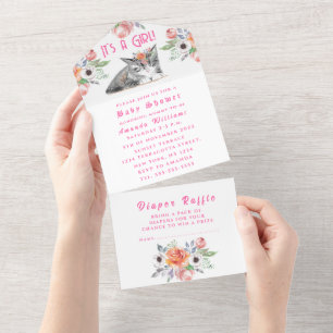 Schöne Kitten Blume Pink Es ist eine Girl Baby Dus All In One Einladung