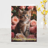 Schöne Kitten Whiskers und elegante rosa Rosen Karte (Gelbe Blume)