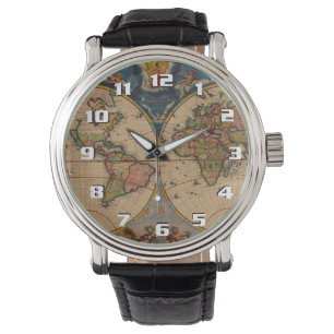Schöne klassisch aussehende Vintage-Alt-Welt-Karte Armbanduhr