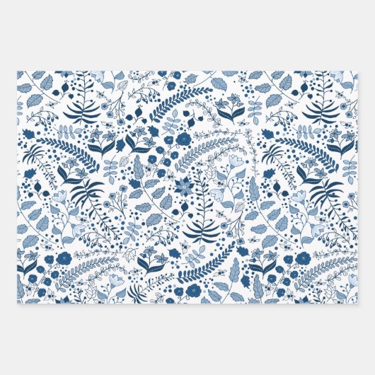 Schöne klassische Blau- und Weiß-Blumenmuster Geschenkpapier Set (Vorderseite 3)