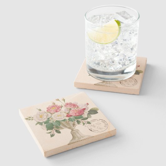Schöne klassische französische Wasserfarbenblumen Steinuntersetzer (Seitenansicht)