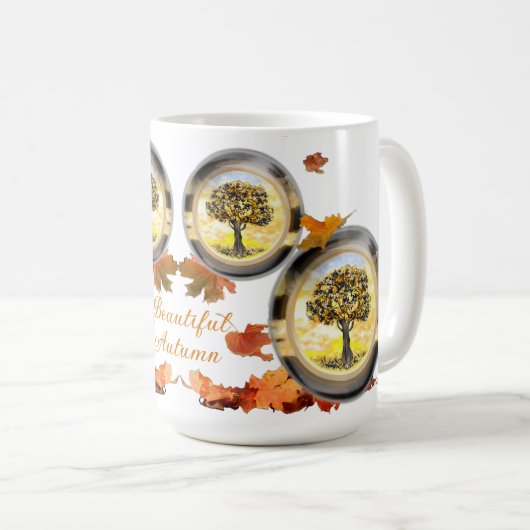 Schöne klassische Tasse im Herbst (VorderseiteRechts)