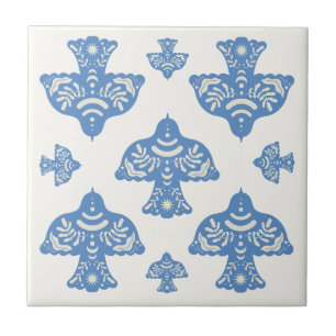 Schöne klassische Volkskunst Vögel cremeweiß Blau Fliese
