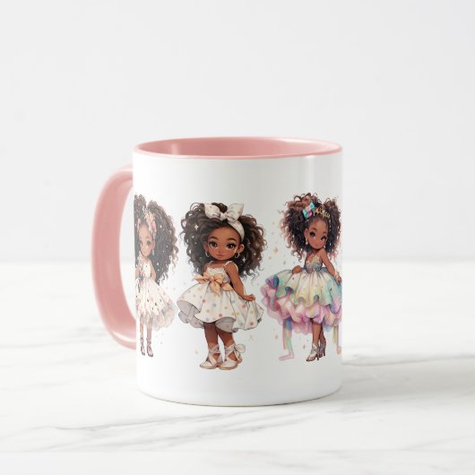 Schöne kleine Mädchen auf romantischer Tasse (Vorderseite Links)