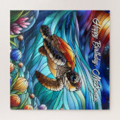 Schöne kleine Meeresschildkröte in farbenfroher Se Puzzle (Horizontal)