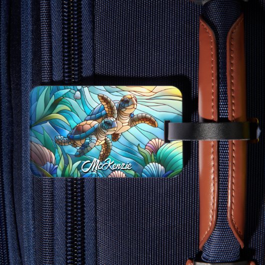 Schöne kleine Meeresschildkröten in farbenfroher S Gepäckanhänger (Rückseite Insitu 2)