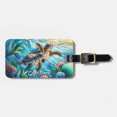 Schöne kleine Meeresschildkröten in farbenfroher S Gepäckanhänger (Vorderseite horizontal)