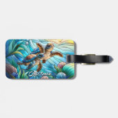 Schöne kleine Meeresschildkröten in farbenfroher S Gepäckanhänger (Rückseite horizontal)