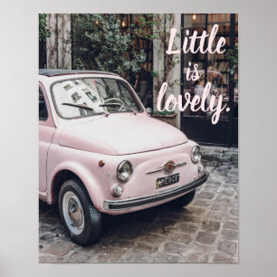 Schöne kleine rosa Fiat in Paris Poster