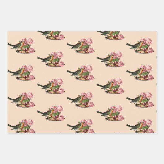 Schöne kleine Vögel Weiße Pfirsichbeige Geschenkpapier Set (Vorderseite 2)