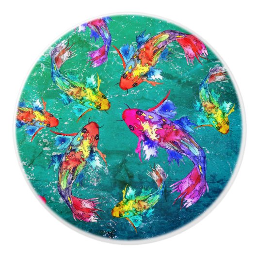 Schöne Koi Fish Pond Knobs and Puls Keramikknauf (Vorderseite)