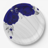 Schöne königsblaue Blumen silbergrauer Marmor Pappteller (Vorderseite)