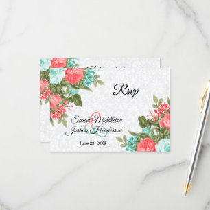 Schöne Koralle und Aquamarine Blume - UAWG RSVP Karte