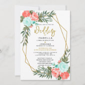 Schöne Koralle und Aquamarine Blumen Einladung (Vorderseite)