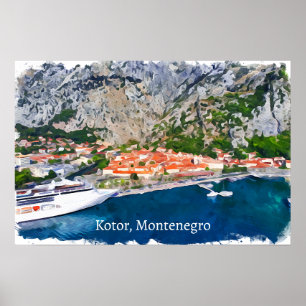 Schöne Kotor Bay Montenegro Panorama Aussicht Poster