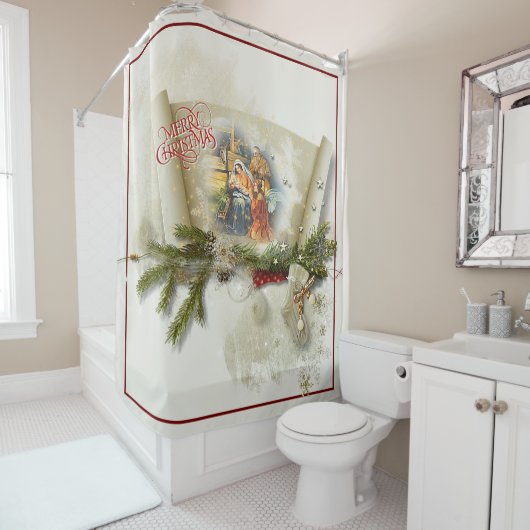 Schöne Krippe individuelle Feiertage Duschvorhang (Beispiel)