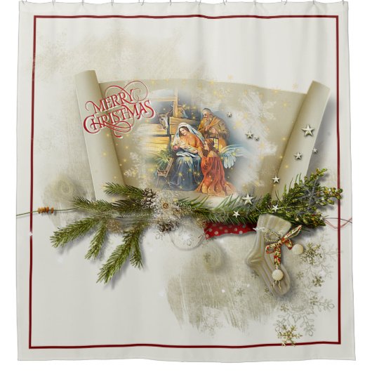 Schöne Krippe individuelle Feiertage Duschvorhang (Vorderseite)