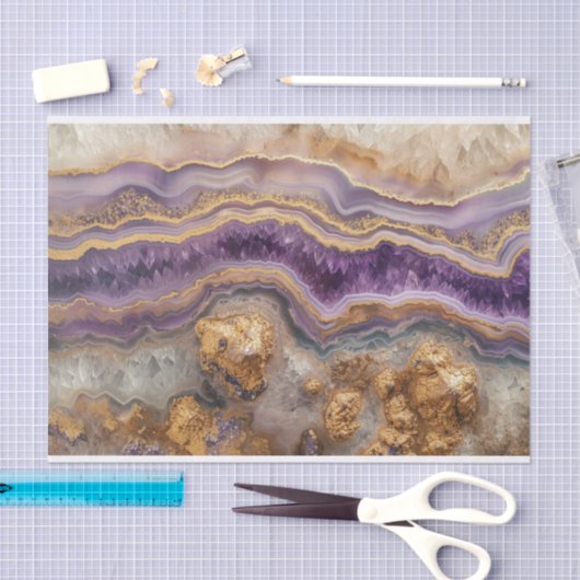 Schöne Kristallgeode in Amethyst und Gold Seidenpapier (Handwerk)