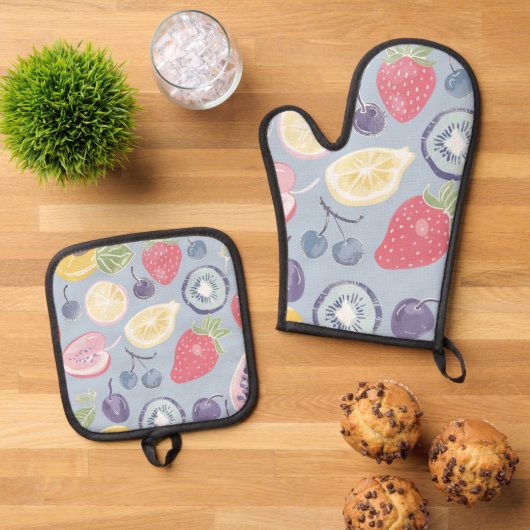 Schöne Küche Kochen Früchte Ofenhandschuh & Topflappen-Set (Oben Unten)