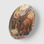 Schöne Kühe aus Hochland Runde Wanduhr (Winkel)