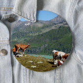 Schöne Kühe hoch oben in den Bergen Button (Beispiel)