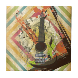 Schöne kühle Vintage-Gitarrenmusiknoten Fliese