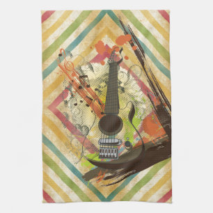 Schöne kühle Vintage-Gitarrenmusiknoten Küchentuch